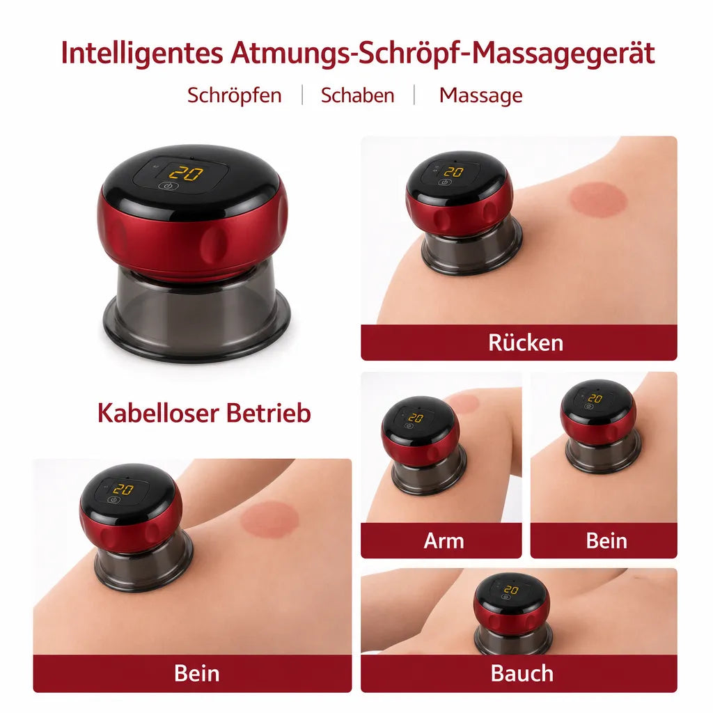 Anwendungszonen des VitaCup-Pro: Rücken, Arm, Bein, Bauch